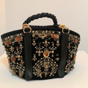 Oscar de la Renta  Black suede and beaded handbag